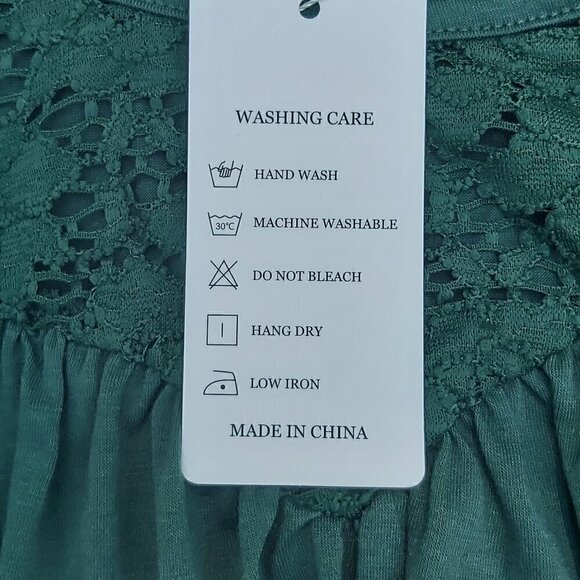 Vislily Green Short Sleeve Peasant Top with Lace Accent, Round Neckline Size 20W - Picture 6 of 8